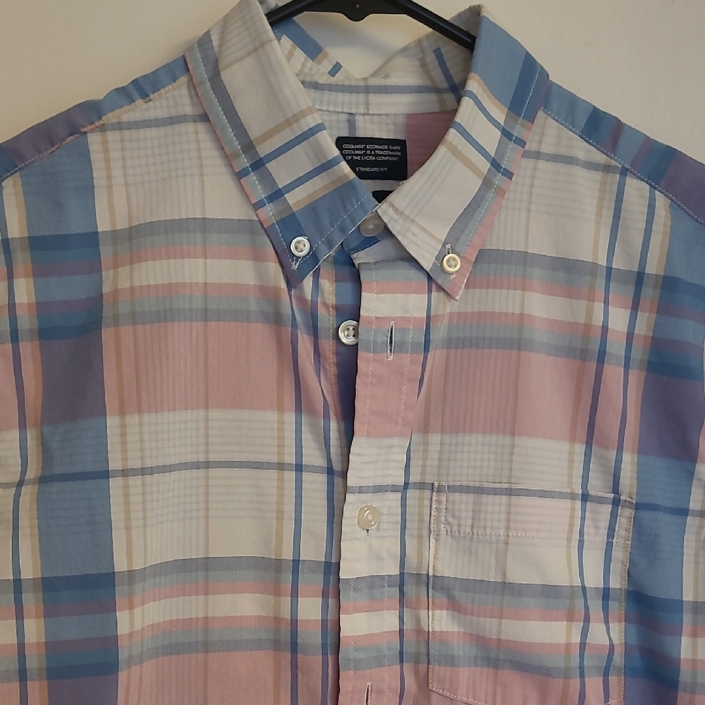 GAP Men's Classic Blue and Pink Plaid Shirt